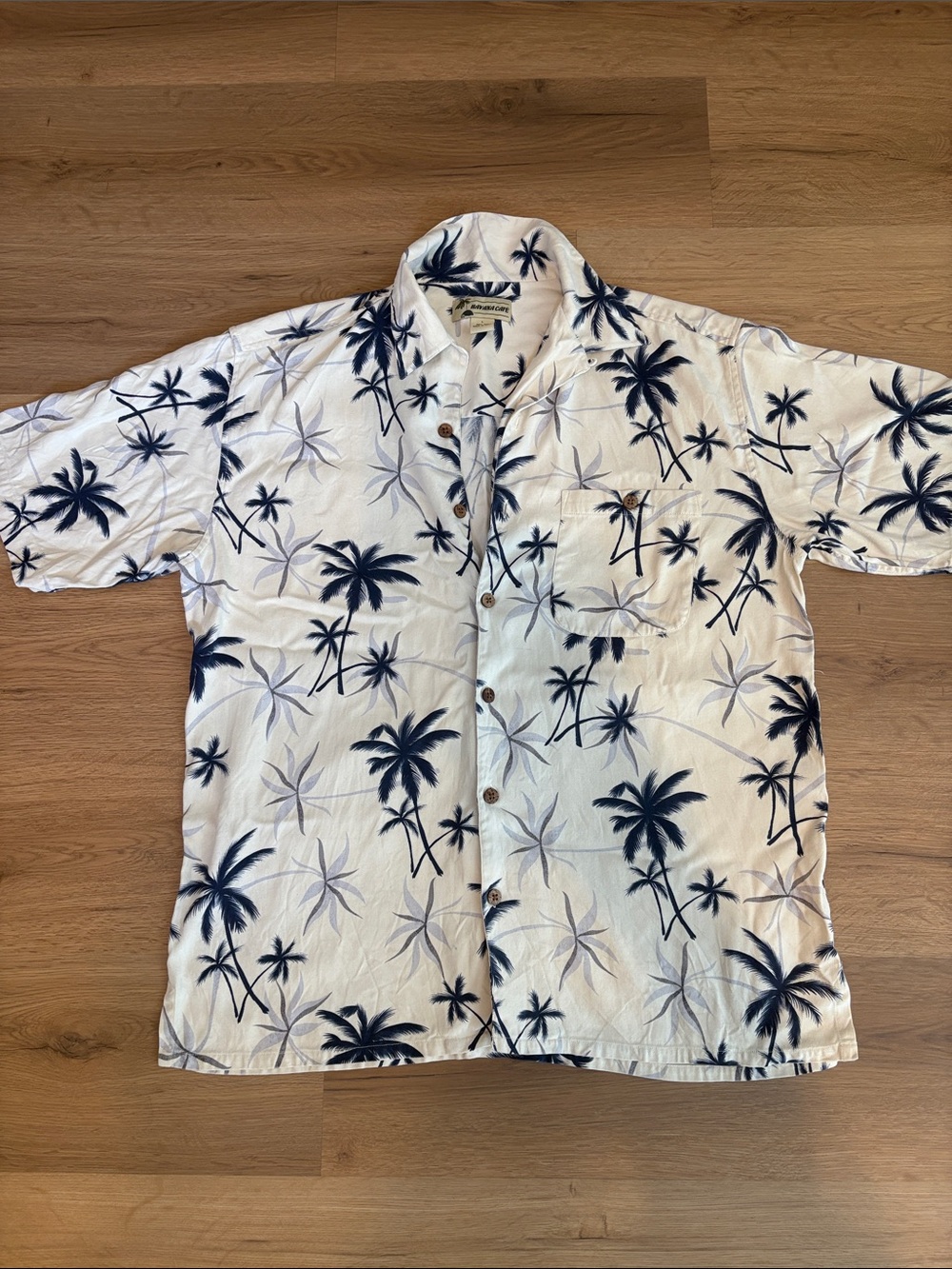 🏝️ Havana Cafe 100% Silk Men Palm Tree Tropical Short-Sleeve Buttonup Large